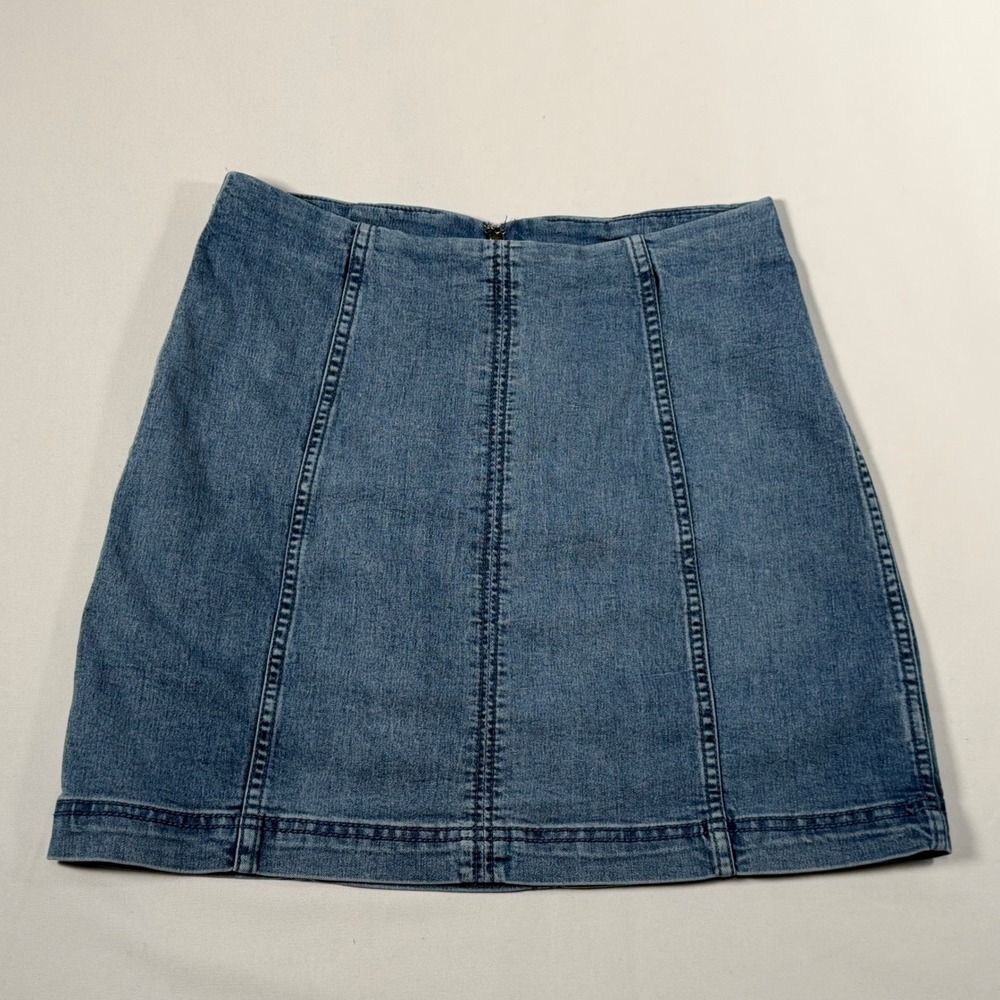Free People Denim Skirt Women's 10 Blue A-Line Mini Seamed Back Zip‎ Boho Casual